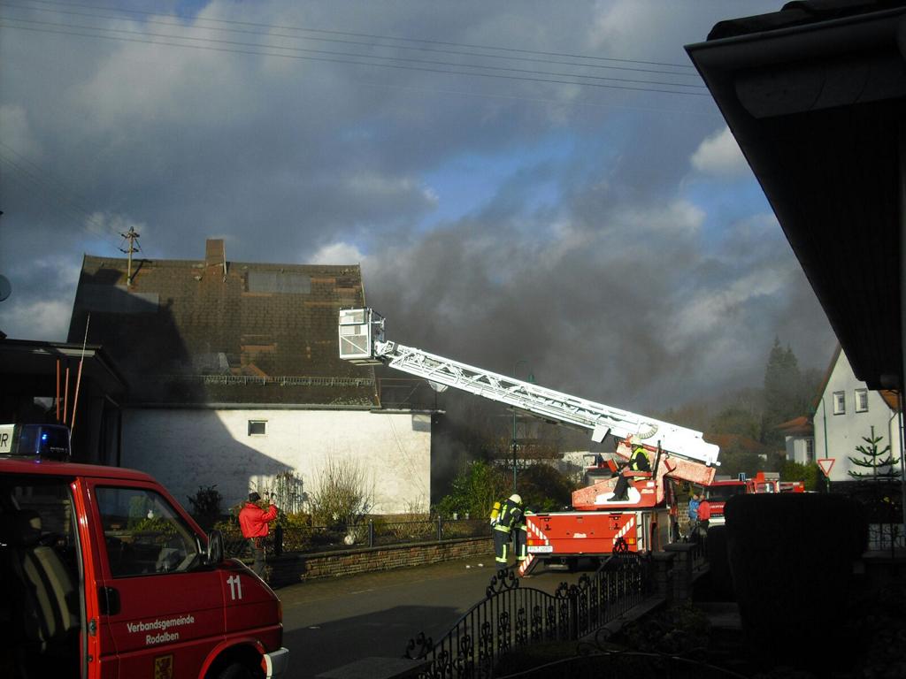 Blick Die Drehleiter von Rodalben im Arbeitseinsatz